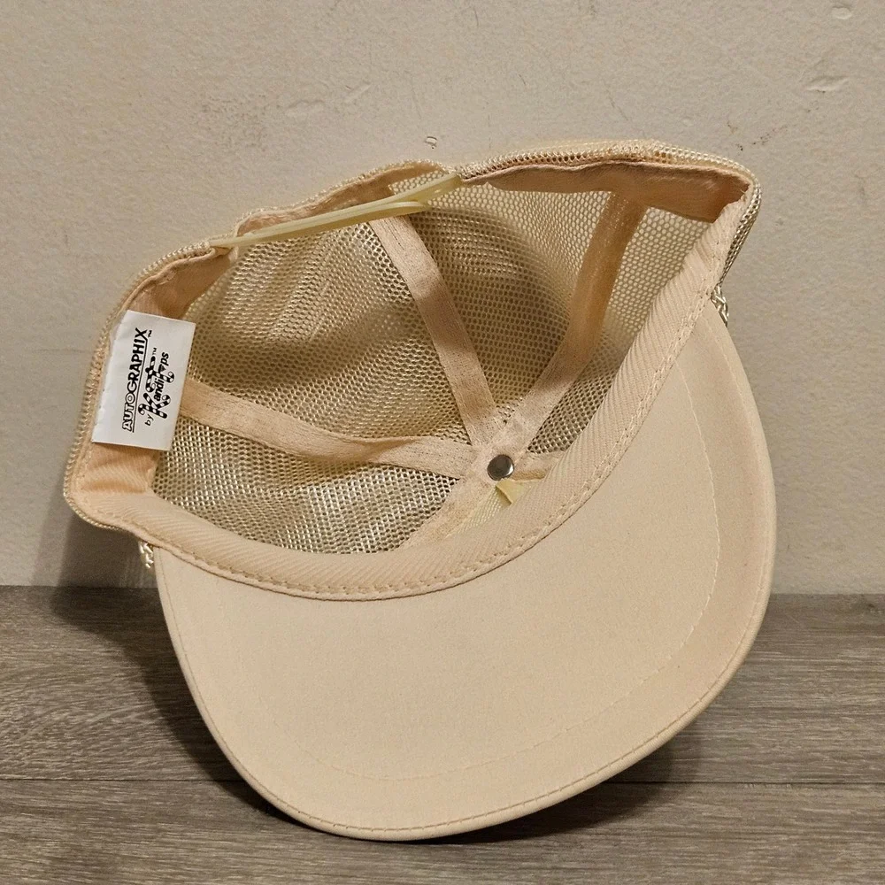Vintage Autographix 57 Ford Fairlane Trucker Hat Mesh Snapback Cream Retro Car